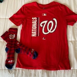 Washington Nationals Shirt size large 14/16 and large socks